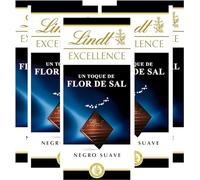 Lindt Chocolate EXCELLENCE chocolate negro con Flor de Sal, chocolate puro, chocolate negro aromático, extrafino, chocolate con sal, 100g, pack de 5 unidades
