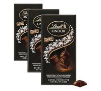 Lindt Chocolate LINDOR SINGLES Chocolate Negro, tableta de chocolate negro 60%, cremoso e intenso, con interior relleno de chocolate (Paquete de 3)