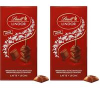 Lindt Chocolate LINDOR SINGLES tableta Chocolatemcremoso y suave, con interior relleno de chocolate con leche, 100gr (Paquete de 2)
