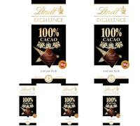 Lindt Excellence Chocolate 100% Cacao, chocolate negro puro sin azúcar, sabor intenso y auténtico 50 g (Paquete de 5)