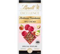 Lindt Excellence - Tableta de chocolate negro 70% cacao con frambuesa y avellanas, 100 g