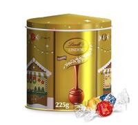 Lindt Lindor Lata musical con Bombones de Chocolate surtidos (leche, negro y blanco), para regalar, 18 trufas, 225g