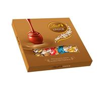 Lindt LINDOR sharing box, Surtido de bombones de distintos sabores, chocolate con leche cremoso, chocolate negro intenso, caramelo con sal y chocolate blanco, con nucleo cremoso, 400gr