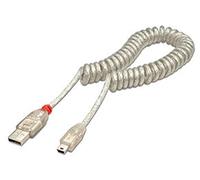 LINDY 31925 - Cables USB 2.0 en espiral tipo A macho a Mini-B, 2m, transparente