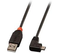 Lindy 31975 - Cable acodado USB 2.0, conector tipo A macho a tipo micro B, ángulo de 90º, 0.5 m, color negro