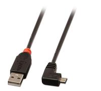 Lindy 31977 - Cable acodado USB 2.0, conector tipo A macho a tipo micro B, ángulo de 90º, 2 m, color negro