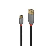 Lindy 36897 - Cable USB (0,15 m, USB A, USB C, 2.0, 480 Mbit/s, Negro, Gris)