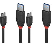 LINDY 36915 - Cable USB (0,5 m, USB A, USB C, 3.1 (3.1 Gen 1), 10000 Mbit/s, Negro) (Paquete de 2)