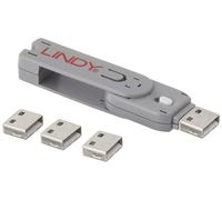 LINDY 40454 - Kit Bloqueador de puertos USB - Llave y 4 bloqueadores - Color gri