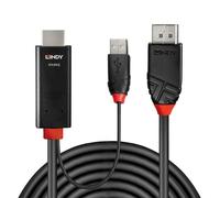 Lindy - 41500 adaptador de cable de vídeo 3 m HDMI + USB Type-A DisplayPort Negro