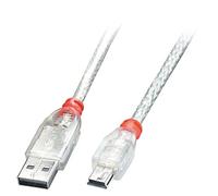Lindy Cable USB 41784 – 3 m, conectores USB A y Mini-USB B, USB 2.0, 480 Mbit/s, transparente