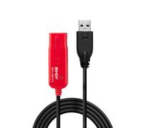 Lindy 42923 - Cable USB (30 m, USB A, USB A, 2.0, Male connector / Female connector, Negro, Rojo)