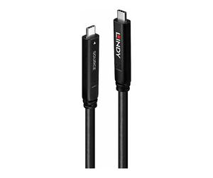 LINDY 43399 Cable Híbrido USB-C a USB-C 15m, USB 3.2 Gen 2 & DisplayPort 1.4, 5 Gbps, 60W PD, 4K, Negro