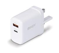 Lindy Cargador móvil 73428 USB-A y USB-C GAN 65W Blanco carga rápida corriente alterna