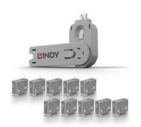 Lindy Bloqueador de puertos USB tipo A, paquete de 10 bloqueadores + llave, color blanco