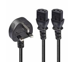 LINDY Cable de extensión divisor IEC C13 de 2,5 m, enchufe británico de 3 pines a 2 unidades, color negro