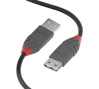 LINDY - Cable de Extensión USB 2.0 Anthra Line 2 Metro, Conector USB Tipo A Macho a Hembra, Velocidad de Transferencia de Datos Hasta 480Mbps para Teclado de Computadora, Cámara, Hard Disk
