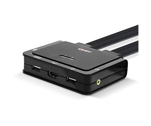 LINDY Conmutador KVM de 2 puertos HDMI 18G, USB tipo C, USB 2.0 y cable de audio