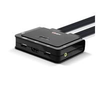 Lindy Conmutador KVM de 2 Puertos HDMI 2.0, USB 2.0 y Cable de Audio Standard