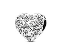 Line Art Flowers & Butterfly Heart Bead Charm, Charm para pulsera, compatible con Pandora Bracelet Neckalce