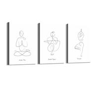 Line Art - Lienzo decorativo minimalista moderno para pared, decoración de spa, spa, zen, relajación espiritual, meditación, símbolo de yoga (SKU11, 3 piezas, 16 x 20 pulgadas, enmarcado (lienzo