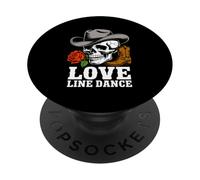 Line Dance Forever Cowboy Calavera Country Western PopSockets PopGrip Adhesivo