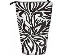 Line Telescopic Pencil Stationery Case Bolígrafos Caja de Almacenamiento con Cierre de Cremallera para Mujeres Hombres Niños Niñas Twirl Curl Floral Rayas Cebra Curva Monocromo Creativo Elegante Clás