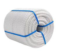 Línea de muelle de nailon trenzado de tres hebras de 10-100 m de largo, cuerda de barco blanca de grado marino de 8-20 mm de grosor para yates, pontones, amarre, kayak, canoa (10 mm, 100 m)