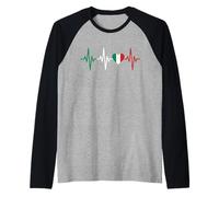 Línea de Pulso de Latido Italiano con Bandera corazón Camiseta Manga Raglan
