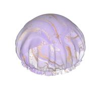 Línea dorada de mármol morado lavanda,Gorro de ducha, gorro de noche, gorro de baño elástico impermeable de doble capa, reutilizable para el cabello.