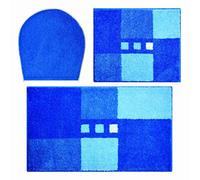 Linea Due Alfombra de Baño 3D, Ultra Suave y Absorbente, Antideslizante, 5 Años de Garantía, MERKUR, Set de 3 Piezas Cubierta de WC, 40x50+50x80 cm, Azul