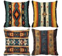 Linea Fundas Cojines 65x65 Juego de 4 Funda Cojin Bohemia Exterior Impermeables Lino Cuadrado Cushion Covers con Cremallera Oculta para Sala de Estar Sofa Hogar Jardín Banco Decoración Regalo h9-0