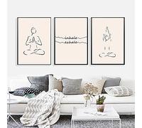 Línea minimalista carteles corporales impresiones posturas de yoga lienzo pintura inhale exhale cita cuadros de arte de pared para sala de estar decoración del hogar sin marco-40x50cmx3
