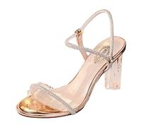 línea recta estilo francés con tacón transparente y sandalias de tacón estilo hadas Sandalias de mujer hasta la rodilla, dorado, 38 EU Ancho