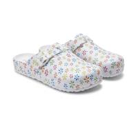 Linea Zuecos Comfort de Pasear y Ocio Comodidad en Cualquier Ocasión Hospital Hogar Cocina e Jardín (Blanco con Colorido, Sistema Tallas Calzado EU, Adulto, Mujer, Números, Mediano, 41)