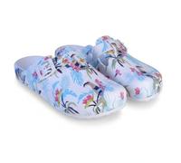 Linea7 Zuecos Comfort de Pasear y Ocio Comodidad en Cualquier Ocasión Hospital Hogar Cocina e Jardín (Blanco con Flores Azules, Sistema Tallas Calzado EU, Adulto, Mujer, Números, Mediano, 40)