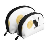 Linear Aurora Moon - Bolsa de cosméticos de viaje, bolsa de maquillaje portátil, impermeable, para niñas y mujeres., Moon Black Cat, One Size
