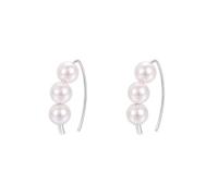 Linear Pearl Stud Earrings, Modern Minimalist Triple Pearl Long Statement Jewelry, for Women Birthday Anniversary Trendy Gift