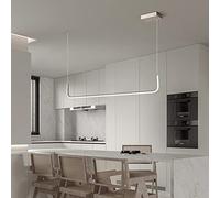 Linear Pendant Light Fixtures, Dimmable LED Island Lights, 2 Chandeliers for Kitchen Dinning Room Office Living Bar, Sand Nickel