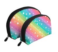 Líneas Coloridas y Estrella Divertida, Bolsa de Maquillaje de Concha, Monedero pequeño para Mujer, Bolsa de artículos de tocador, Bolsa de cosméticos, 2 Piezas