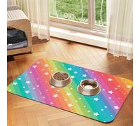 Líneas Coloridas y Estrella Divertida,Tapete para Comida de Mascotas, manteles Individuales de Cuero sintético para Gatos y Perros,30x45cm