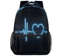 Líneas De Corazón De Amor Azul Sobre Negro Mochila Escolar Gran Capacidad Mochila Informal Unisex Mochilas Para Mujer Colegio Hombre 29X40Cm