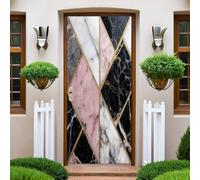 LíNeas Doradas 3D Door Stickers Formas geométricas de mármol Autoadhesivo Puerta Murales Pegatinas PVC Decoraciones del, Mural de Oficina Autoadhesivo para Puertas Interiores 77x200cm