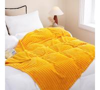 Linecooo Gold Fleece Throw Blanket 90 90 for Couch Sofa Bed Super Soft Cozy Plush Microfiber Flannel Blanket with Stripes