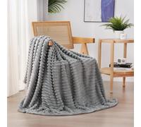 Linecooo Grey Fleece Throw Blanket 50 60 for Couch Sofa Bed Super Soft Cozy Plush Microfiber Flannel Blanket with Stripes Design Lightweight for Adult