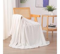 Linecooo Manta de forro polar blanco crema de 50 x 60 pulgadas para sofá, cama, manta de franela de microfibra de felpa súper suave y acogedora con diseño de rayas, ligera para adultos, mujeres y