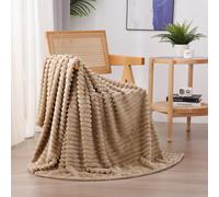 Linecooo Tan Fleece Throw Blanket 50 60 for Couch Sofa Bed Super Soft Cozy Plush Microfiber Flannel Blanket with Stripes