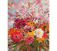 Lined Journal Notebook, Original Artwork (Zinnia Blooms), 100 sheets, 7.5" x 9.25": Artistic notebook for school, work, journaling, planning