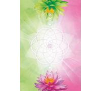 Lined Notebook with green pink flowers and sacred geometry design cover: 120 lined pages. Seed of Life design on cover.