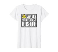 Lineman Danger High Voltage Hustle Electrical Work Camiseta gráfica económica, Mujer, Blanco, L